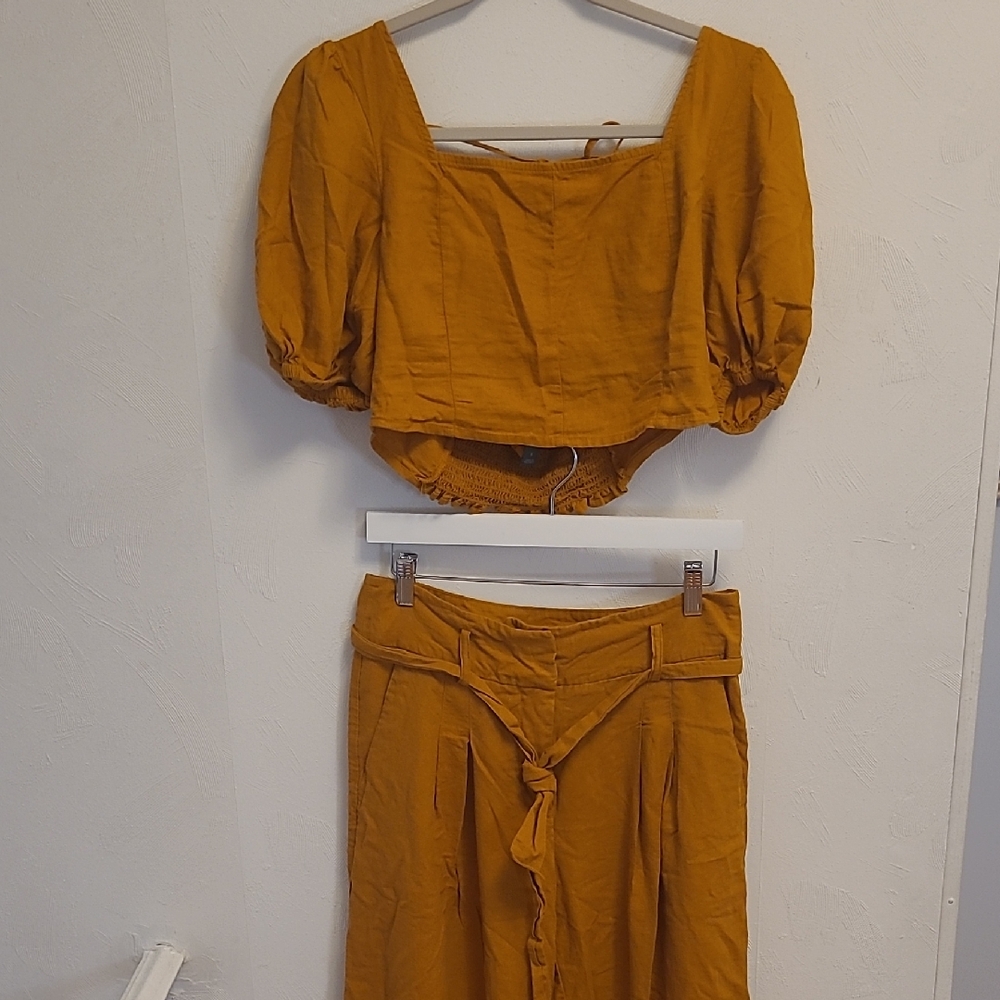 Worthington Mustard Wide Leg Pants & Crop Top Set
